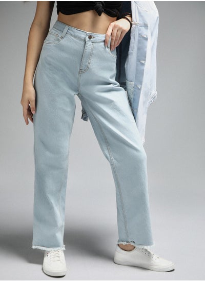 Buy Women Straight Fit High-Rise Clean Look Stretchable Jeans in UAE