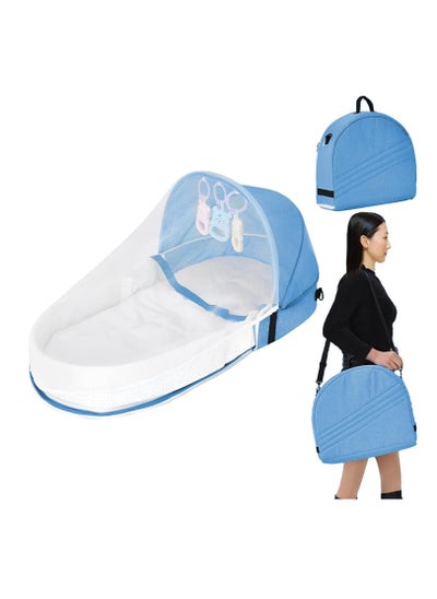 Buy Portable Baby Nest, Foldable Baby Crib with Toy and Mosquito Net, Baby Travel Cot for Outdoor and Home (Blue) in Saudi Arabia