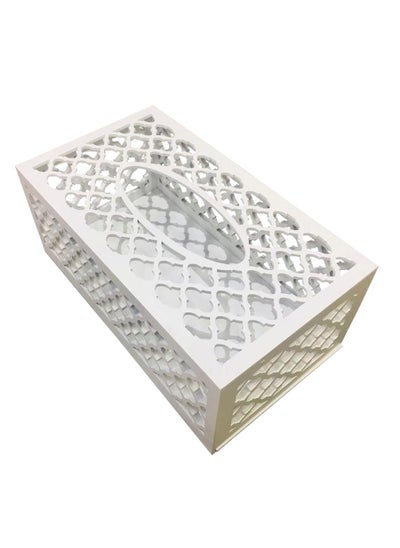 Buy Wooden Tissue Case Paper Box Napkin Holder White in UAE