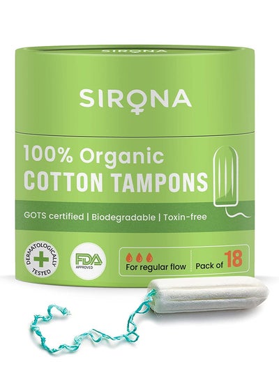 اشتري Sirona Organic Tampons for Women (18 Tampons) | FDA approved | 100% organic cotton | Biodegradable | Highly Absorbent | Rash free protection | Ultra Soft & Comfortable (Regular Flow) في الامارات