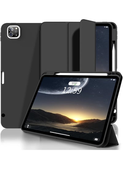 Buy New iPad Pro 12.9 Inch Case 2022/2021/2020 6th/5th/4th Gen with Pencil Holder Smart iPad Case Support Touch ID and Auto Wake/Sleep with Auto 2nd Gen Pencil Charging Black in UAE