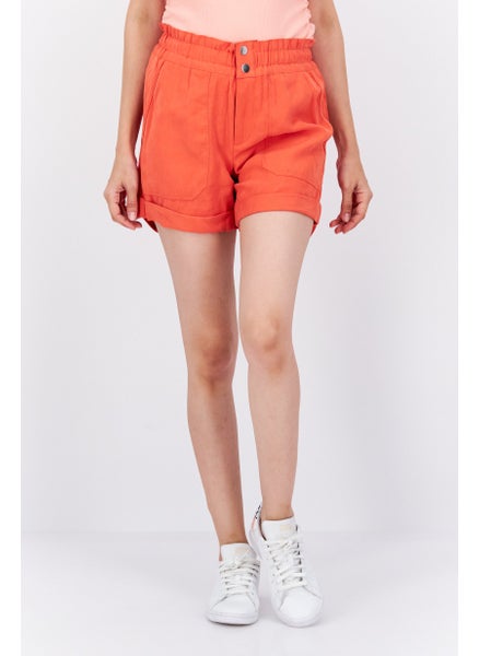 اشتري Women Solid Denim Shorts, Orange في الامارات