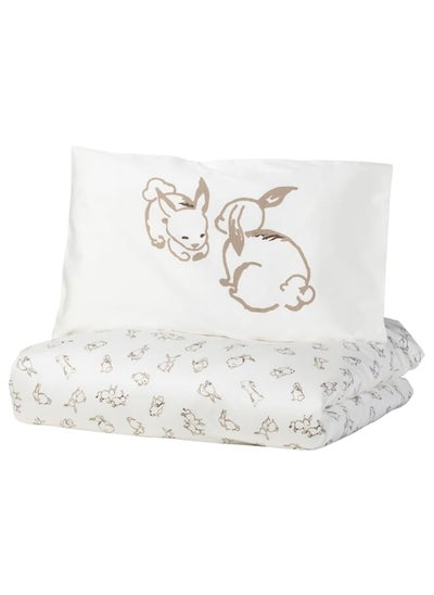 Buy Duvet cover 1 pillowcase for cot, rabbit pattern/white/beige, 110x125/35x55 cm in Saudi Arabia