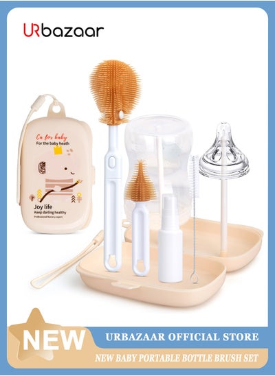 Buy Baby Bottle Cleaning Kit with Silicone Brush, Nipple Brush, Straw Brush and Drying Rack - 6 in 1 Bottle Cleaning Tool for Home and Travel in UAE