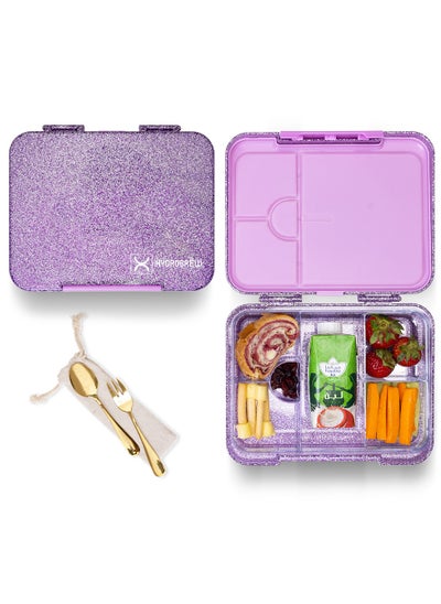 Buy 6 And 4 Convertible Bento Lunch Box With  Spoon And Fork Set - Glitter Purple in UAE