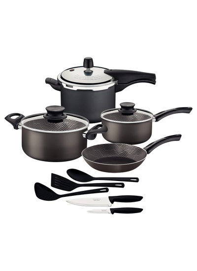 Buy Paris 12 Pieces Lead Colored Aluminum Cookware Set with Interior and Exterior Starflon Max PFOA Free Nonstick Coating in UAE