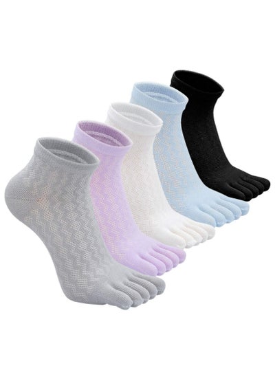 Buy Women Toe Socks Cotton Five Finger Running Socks Mini Crew Sport Socks, 5 Pairs in Saudi Arabia