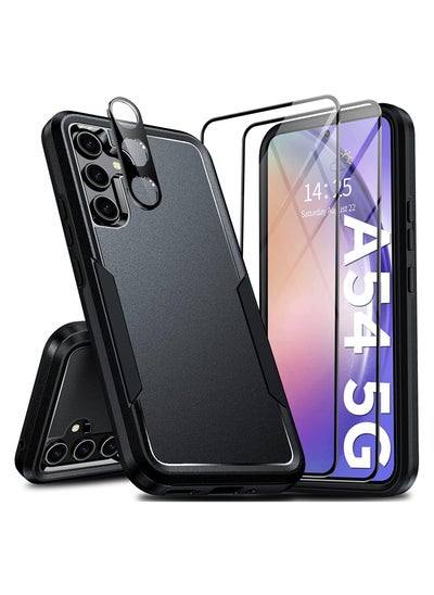 اشتري [1+2+1]Case for Samsung Galaxy A54 5G, with Tempered Glass Screen Protectors (2PCS)&HD Lens Protector (1PCS), Rugged Non Slip Textured Case (Samsung Galaxy A54, Black) في السعودية