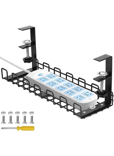 اشتري Under Desk Cable Management Tray, 15.35" No Need to Drill Holes Cable Organizer, Sturdy Clamp Install Metal Cord Management Rack, Cable Basket Perfect for Office/Home/Kitchens(Black, 1 Pack) في السعودية