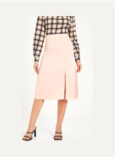 Buy Front Slit Detail Satin Pencil Midi Skirt in Saudi Arabia