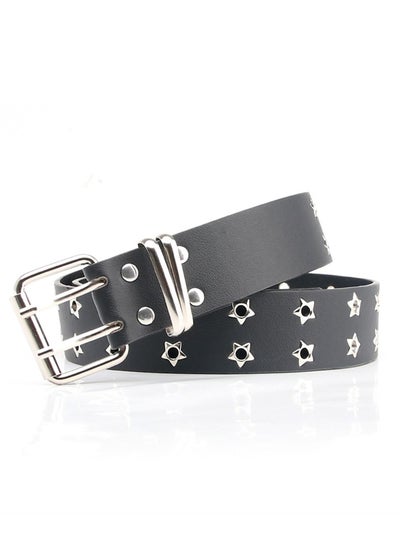 اشتري Star Double Exhaust Eyeholes Women's Fashion Versatile Casual Punk Jeans Belt Black في الامارات