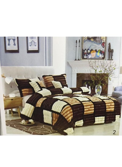 Buy Velvet Winter faux fur Comforter Set 6 Pcs, fitted bedsheet and fixed duvet 220 * 240cm King Size in UAE