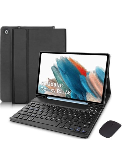 Buy Keyboard Case Compatible with Samsung Galaxy Tab A8 10.5 Inch 2022 & Built-in S Pen Holder - Slim Smart Cover with Detachable Bluetooth Keyboard and Mouse in UAE