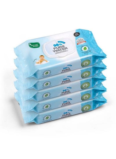 اشتري 98% Water Based Wipes 60 Pcs Per Pack ; Plant Derived Fabric ; Mildly Scented I Pack Of 5 في الامارات