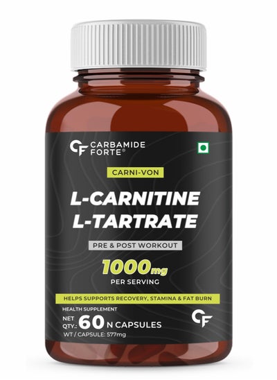 اشتري L-Carnitine L-Tartrate 1000mg Capsules for Men & Women | Pre Workout Supplement - 60 Veg Capsules في الامارات