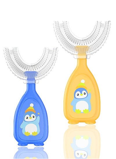 Buy 2-Pieces U Shaped Toothbrush for Kids 2-6 Years Old (Yellow and Blue) in Saudi Arabia