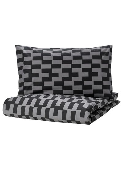 Buy Duvet Cover And Pillowcase Grey And Black Patterned 150X200 And 50X80 Cm in Saudi Arabia