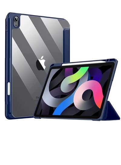 Buy Hybrid Slim Case for iPad Air 5th Generation (2022) / iPad Air 4th Generation (2020) 10.9 Inch - [Built-in Pencil Holder] Shockproof Cover with Clear Transparent Back Shell, Blue in Egypt