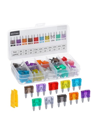 120 PCS Standard Mini Fuses, Car Fuse Assortment Kit, Standard Car ...