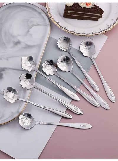 Buy 8-Piece Stainless Steel Creative Flower Coffee Stirring Spoon Set in UAE