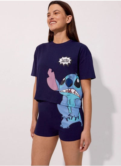 اشتري Stitch Print T-Shirt & Pyjama Shorts Set في الامارات