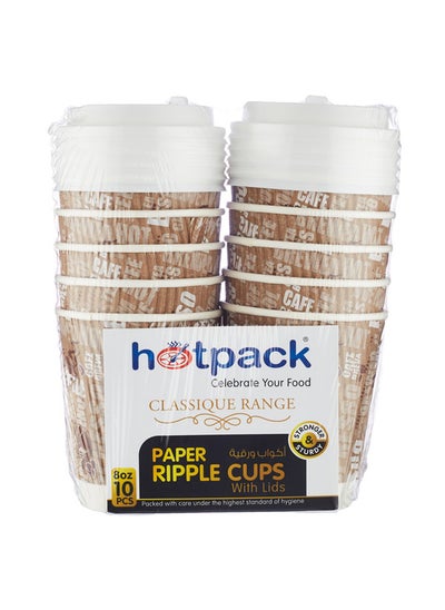 Buy 10 Pieces Hotpack Printed Ripple Cup 8 Ounce with Lids in UAE