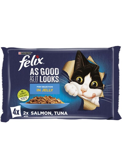 Buy Felix As Good As It Looks With Fish In Jelly 4 Pouches White 85grams in UAE