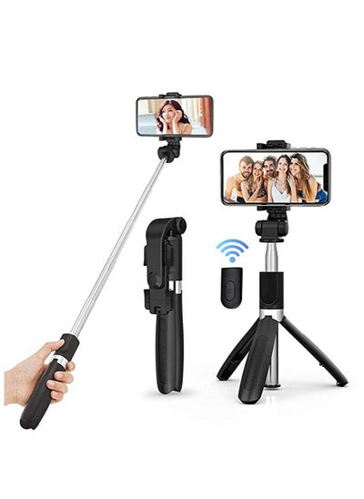 اشتري Selfie Stick, Extendable Selfie Stick with Tripod Stand and Detachable Wireless Bluetooth Remote, Ultra Compact Selfie Stick for Mobile and All Smart Phones – Black Black في الامارات