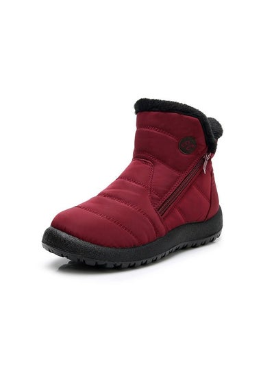 اشتري Women's Thickened Waterproof And Anti Slip Cotton Boots, Snow Boots Red في الامارات