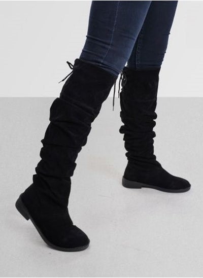 اشتري Women Suede Long Boots Tie Back M-70 -Black في مصر