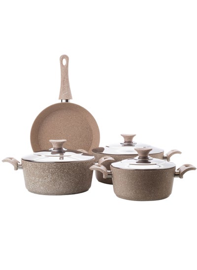 Buy Cookware Set with Non-Stick Granite Coated 7 pcs beige color in Saudi Arabia