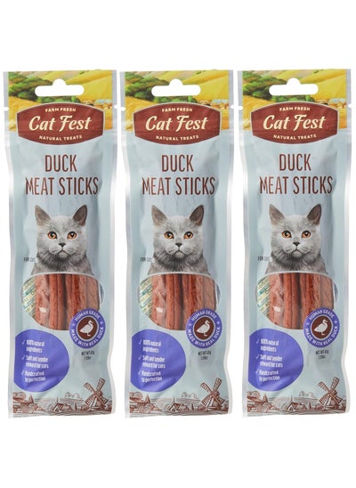 Buy Meat Sticks Duck For Cat Handcrafted Soft And Tender Cat Treats 3X45g in UAE