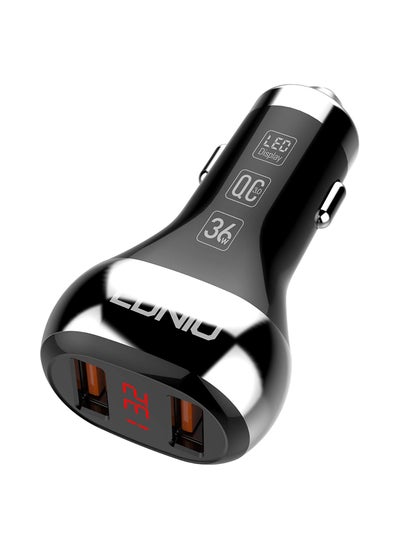 Buy LDNIO C2 High Quality Fast Car Charger Dual USB Port And LED Display With Type-C USB Cable 36 Watt - Black Silver in Egypt