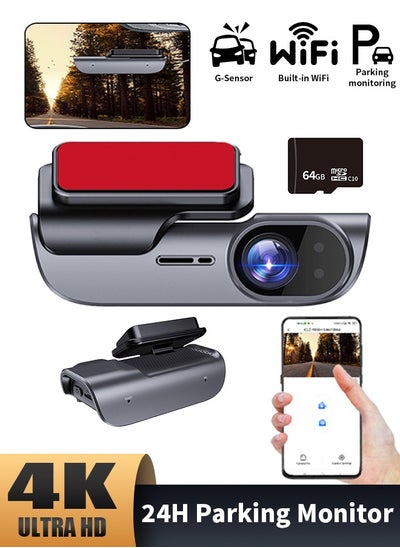 اشتري كاميرا Dash Cam 4K Dash Cam WIFI UHD 3840 * 2160P كاميرا فيديو مسجل فيديو مسجل قيادة السيارة كاميرا مراقبة مسجل كاميرا Dashcam مسجل الصندوق الأسود 24 ساعة مراقبة ليلية في السعودية