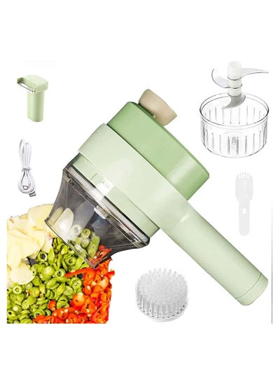 Buy 4 in 1 Handheld Electric Vegetable Cutter Set, Vegetable Cutter Mini Wireless Electric Garlic Mud Masher for Garlic Pepper Chili Onion Celery Ginger Meat with Brush in UAE