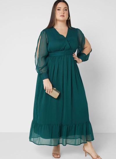 Buy Slit Sleeve Fit & Flare Dress in Saudi Arabia