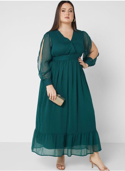 Buy Slit Sleeve Fit & Flare Dress in Saudi Arabia