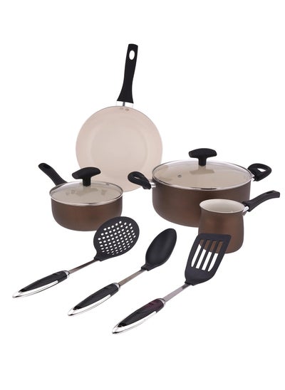 Buy Ceramic Cookware Set of 9-Piece Healthy Non-Stick Ceramic Cookware Set, Pot and Pan Set, Induction & Dishwasher Safe PFAS-Free Oven Safe Easy To Use in Saudi Arabia