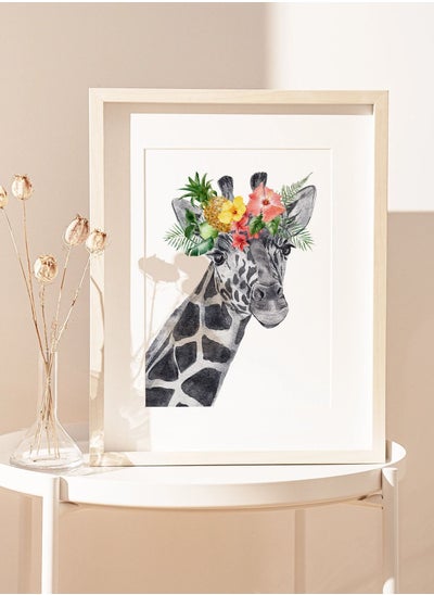 اشتري Giraffe with Flowers Safari Nursery Wall Art Poster with Frame 30x40cm في الامارات