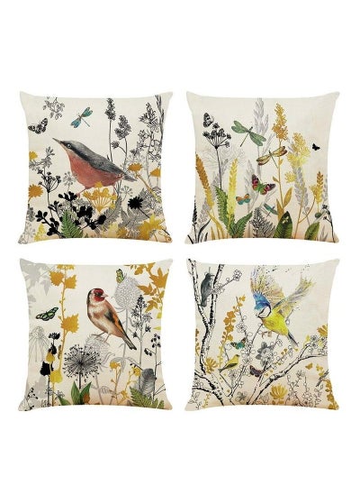 Buy Decorative Throw Pillow Covers 18x18 inches Set of 4 Birds Butterfly and Plant Cushion Covers 45cm x 45cm Boho Linen Square Throw Pillow Cases for Living Room Sofa Couch Bed Pillowcases (Gold Black) in Saudi Arabia