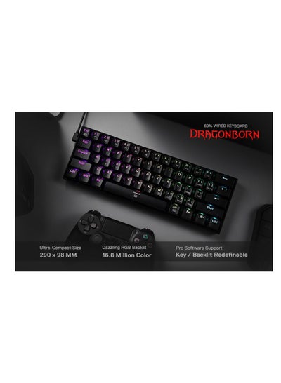 اشتري Redragon K630RGB Dragonborn RED Gaming Mechanical Keyboard, 61 Keys Compact في الامارات