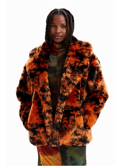 Buy Short fur-effect double-breasted coat in Egypt