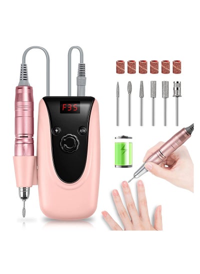 Buy Professional Rechargeable 35000 RPM Nail Drill Machine, Portable Electric Nail File E File for Acrylic Gel Nails, Manicure Pedicure Polishing Tools with Display Screen, Pink in UAE