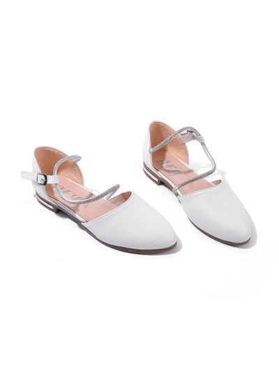 Buy Sandal Flat Leather With Diamond Tape SF-32 - White in Egypt