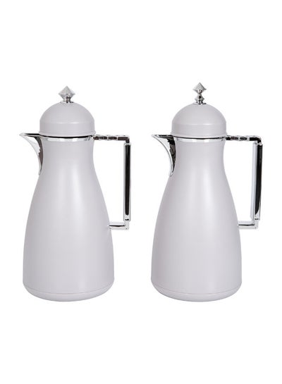 Buy 2 Pieces Plastic Vacuum Flask Koufa Beige & Silver 1L in Saudi Arabia