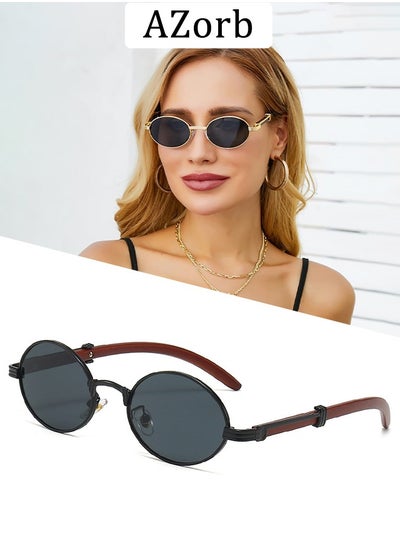 Buy Oval Sunglasses Women Wooden Frame Round Lightweight Mens Womens Fashion Sun Glasses for UV400 Protection Shades in Saudi Arabia