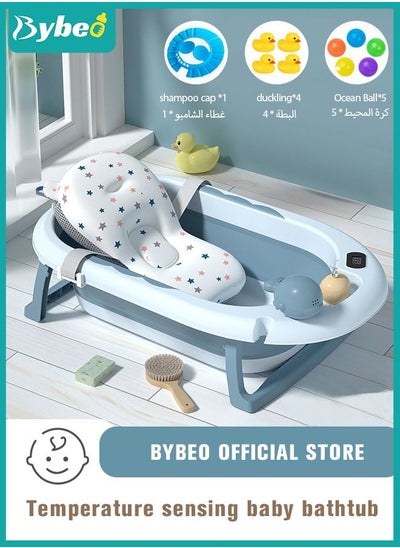 Buy 13 PCS Baby Bath Tub Foldable Bathtub With Temperature Sensing + Bathmat Cushion + Shower Cap + Washing Hair Shower Shampoo Cup *1 + Duckling toys *4 + Ocean Balls *5 in UAE