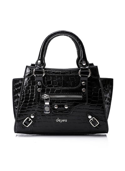Buy Reptile Pattern Shiny Leather Cross Body Bag - Black in Egypt