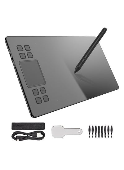 اشتري A50 Graphics Drawing Tablet 10 x 6 Inch Large Active Area 8 Express Keys & Gesture Touch-Pad 8192 Levels Pressure Art Graphics Tablet with Battery-free Stylus 8 Pen Nibs في السعودية