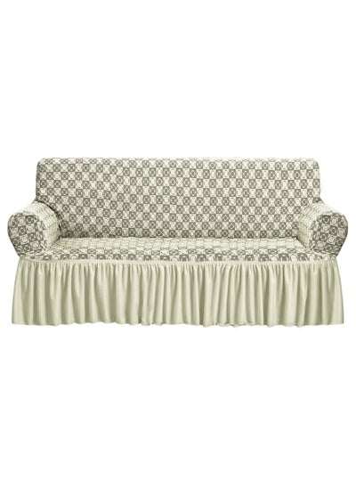 Buy Jacquard Fabric Stretchable Three Seater Sofa Cover Cream in UAE